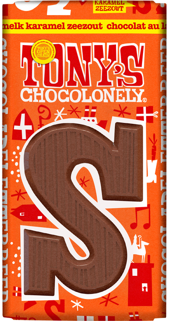 Chocoladeletter Tony’s Chocolonely S melk karamel zeezout 90 gram