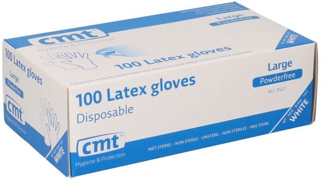 Handschoen CMT L latex poedervrij wit 100 stuks