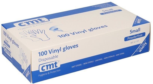 Handschoen CMT S vinyl poedervrij wit 100 stuks