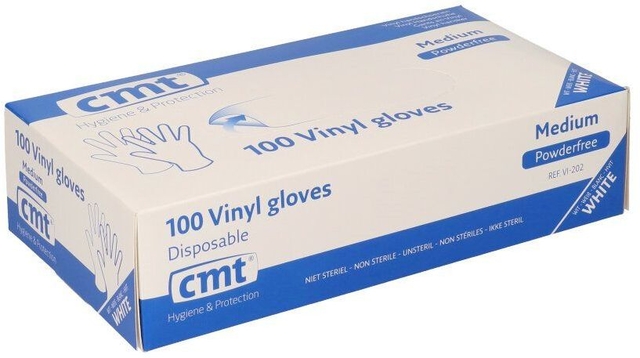 Handschoen CMT M vinyl poedervrij wit 100 stuks