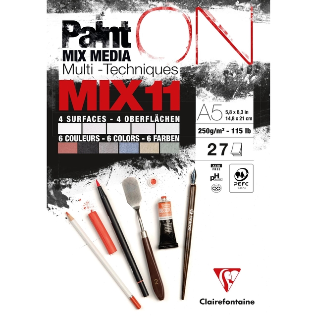 Mix Media Papier Clairefontaine 11 A5 Paint On 27 vel 250gram assorti