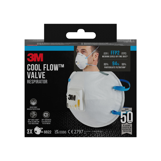 Stofmasker 3M voor schuren 8822 FFP2 met ventiel 3 stuks