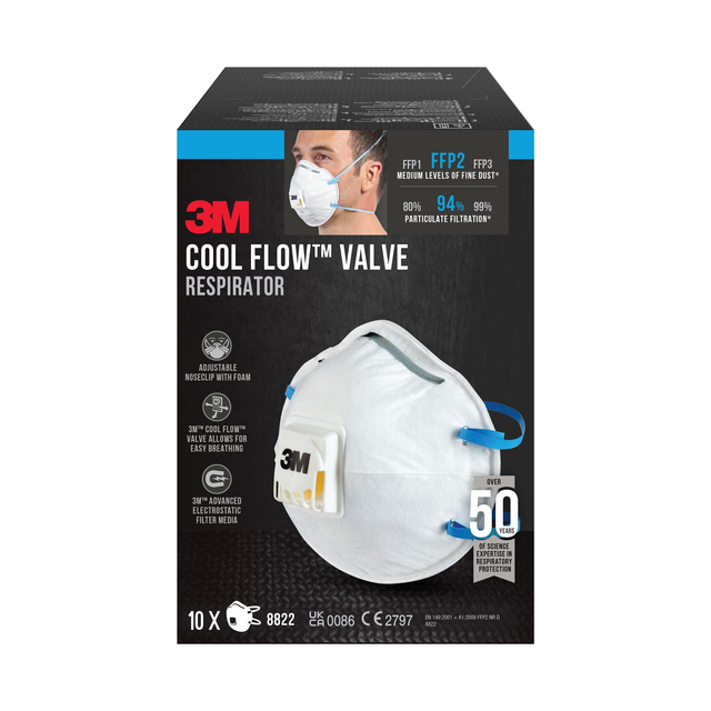 Stofmasker 3M voor schuren 8822 FFP2 met ventiel 10 stuks