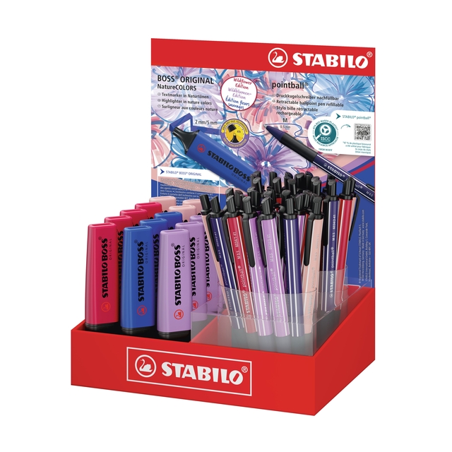 Markeerstift STABILO Boss en balpen STABILO Pointball Wildflower ass