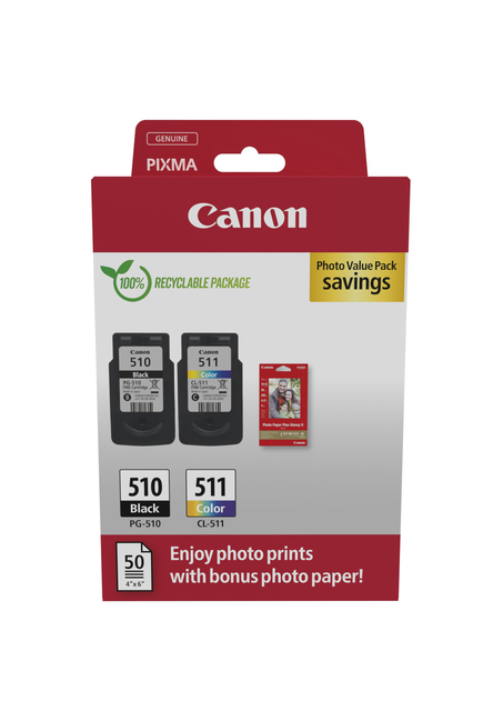 Inktcartridge Canon PG-510 CL-511 zw + kl + papier