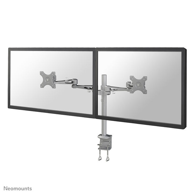 Monitorarm Neomounts D935D 2×10-27″ met klem zilvergrijs