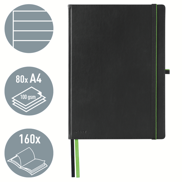Notitieboek Leitz Complete A4 lijn 160 pagina’s 100gr zwart