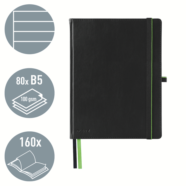 Notitieboek Leitz Complete 187x242mm lijn 160 pagina’s 100gr zwart