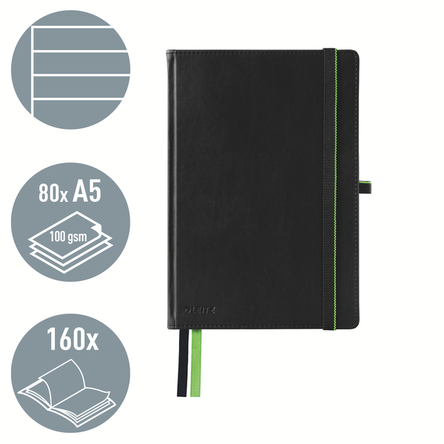 Notitieboek Leitz Complete A5 lijn 160 pagina’s 100gr zwart