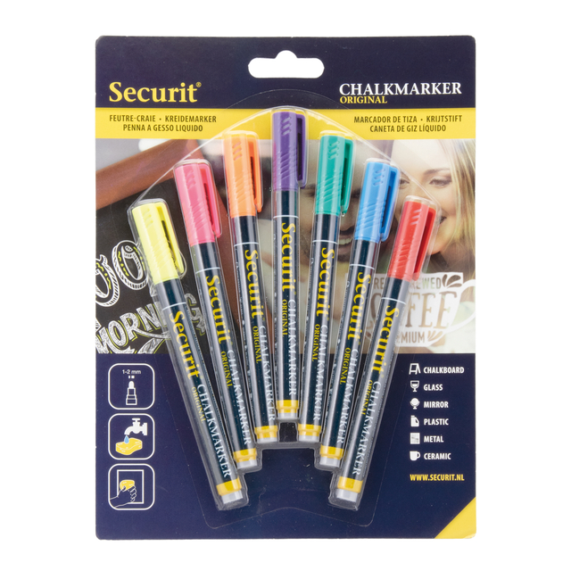 Krijtstift Securit SMA-100 rond ass 1-2mm blister à 7 stuks