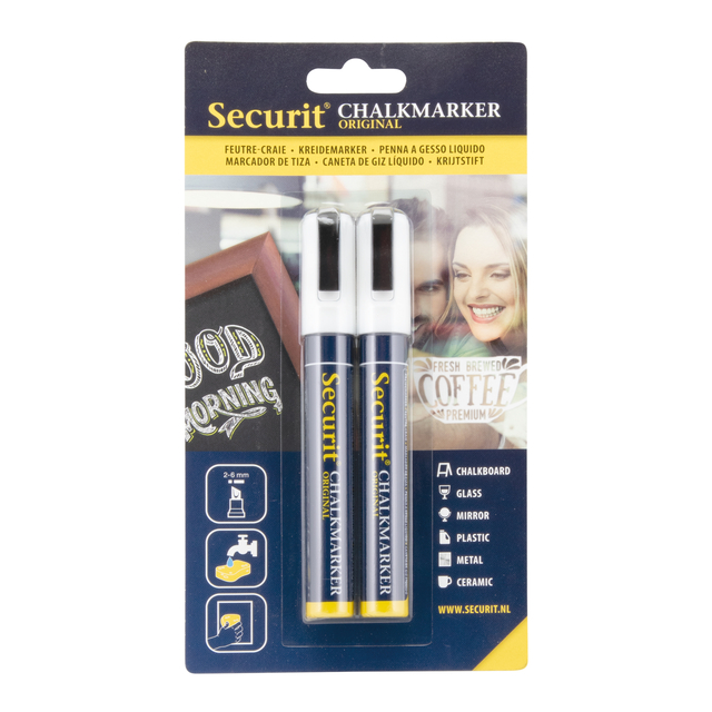 Krijtstift Securit SMA-510 schuin 2-6mm wit blister à 2 stuks