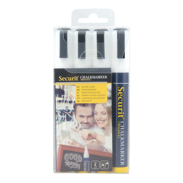 Krijtstift Securit SMA-510 schuin wit 2-6mm blister à 4 stuks
