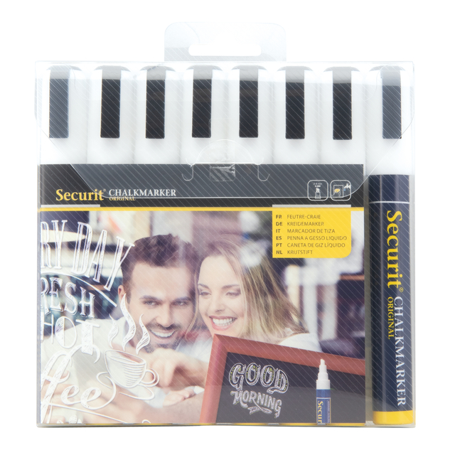 Krijtstift Securit SMA-510 schuin wit 2-6mm blister à 8 stuks