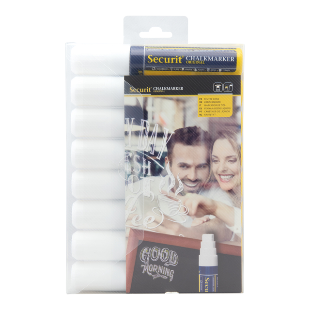 Krijtstift Securit SMA-720 blok wit 7-15mm blister à 8 stuks