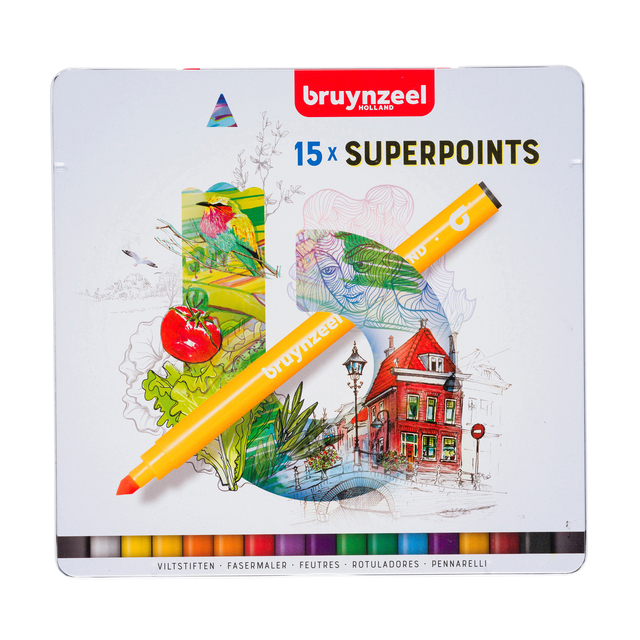 Viltstift Bruynzeel Super Points blik à 15 kleuren