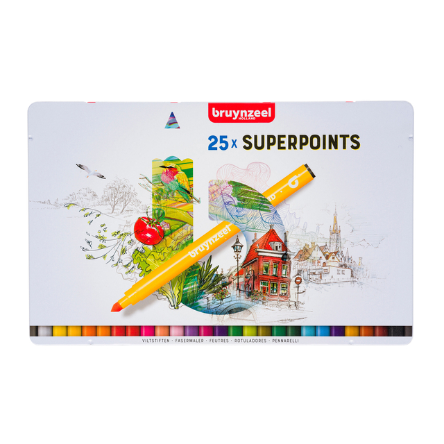 Viltstift Bruynzeel Super Points blik à 25 kleuren