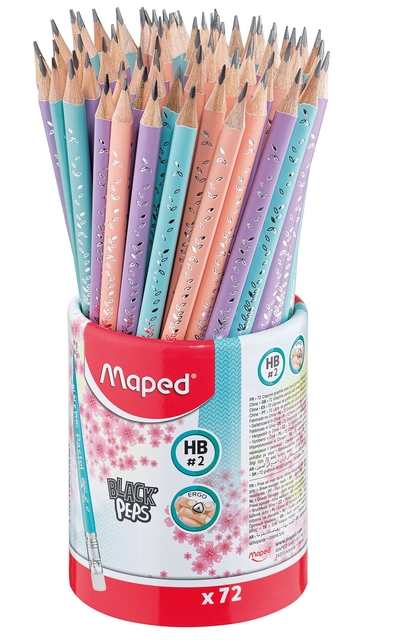 Grafietpotlood Maped Black’Peps met gum pot à 72 stuks pastel