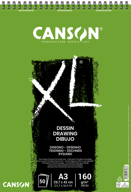 Tekenblok Canson XL Dessin A3 160gr spiraal 50 vel