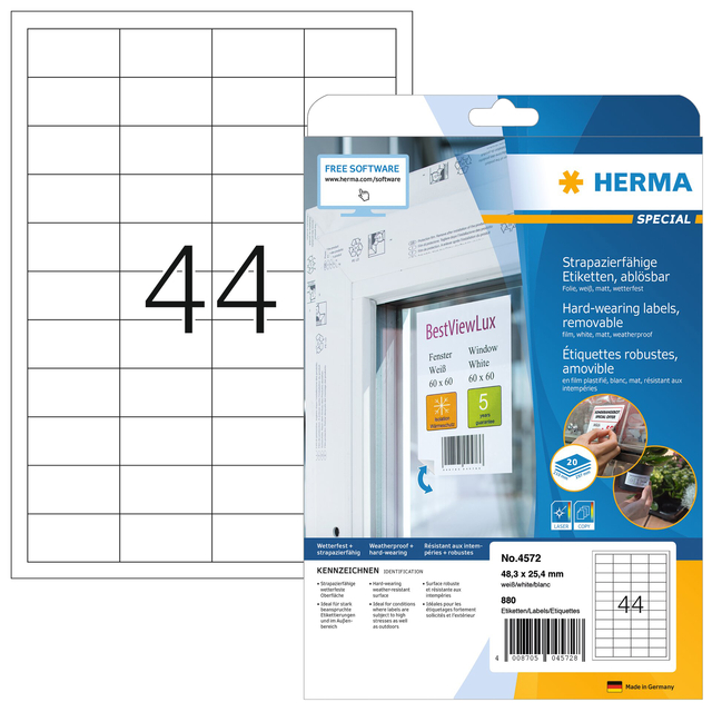 Etiket HERMA 4572 48.3×25.4mm folie wit 880 etiketten