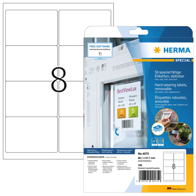 Etiket HERMA 4575 99.1×67.7mm folie wit 160 etiketten