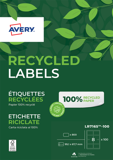 Etiket Avery LR7165-100 99.1×67.7mm recycled wit 800 etiketten