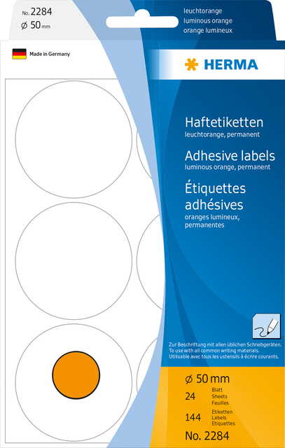 Etiket HERMA 2284 rond 50mm fluor oranje 144 etiketten