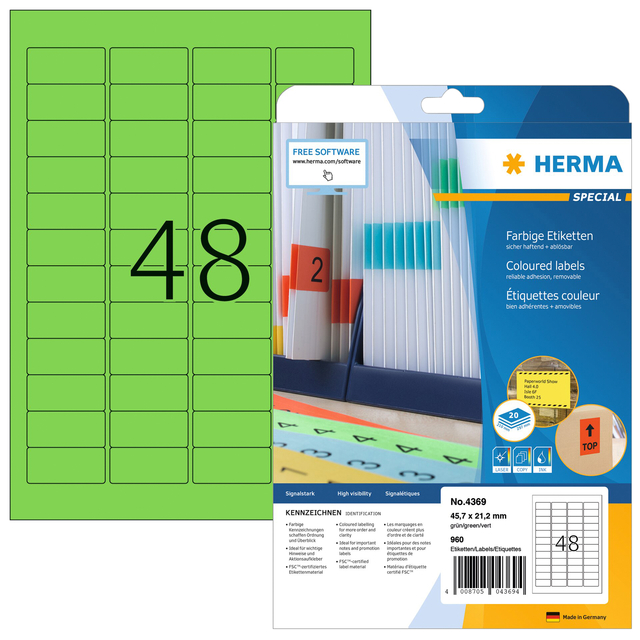 Etiket HERMA 4369 45.7×21.2mm verwijderbaar groen 960 etiketten