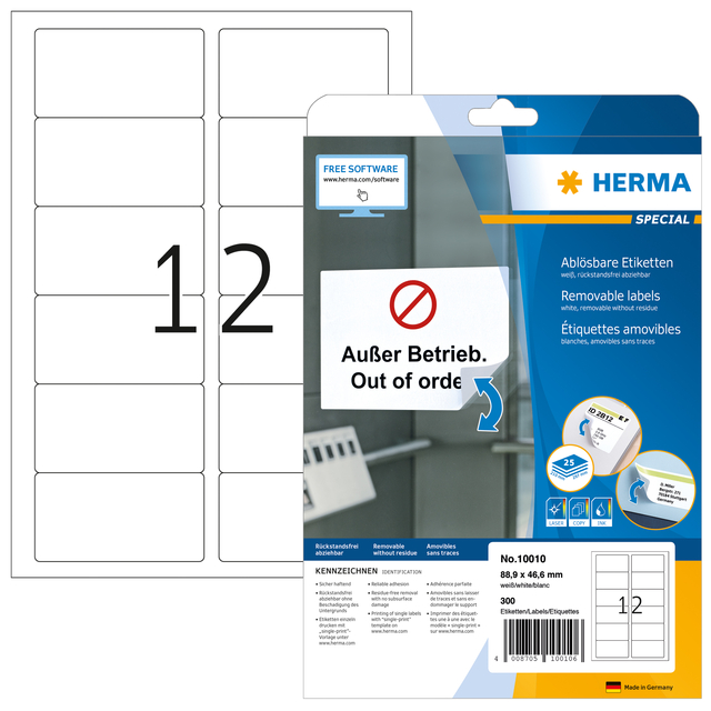 Etiket HERMA 10010 88.9×46.6mm verwijderbaar wit 300 etiketten