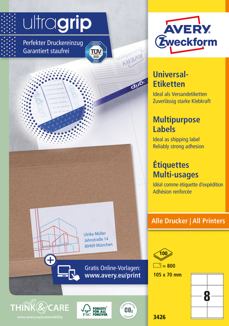 Etiket Avery Zweckform 3426 105x70mm wit 800stuks