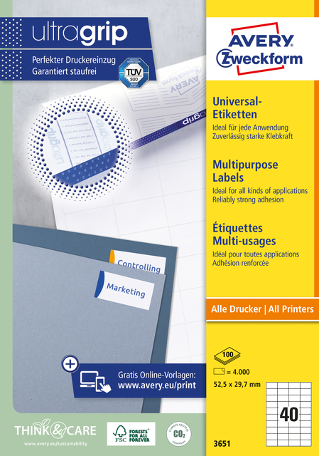 Etiket Avery Zweckform 3651 52.5×29.7mm wit 4000stuks