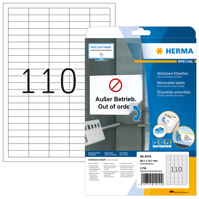 Etiket HERMA 4210 38.1×12.7mm verwijderbaar wit 2750 etiketten