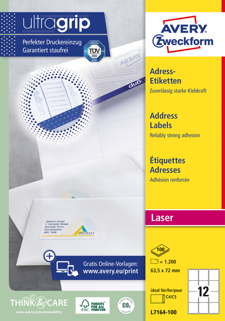 Etiket Avery L7164-100 63.5x72mm wit 1200stuks