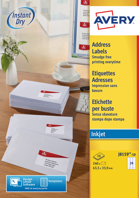 Etiket Avery J8159-10 63.5×33.9mm wit 240 etiketten
