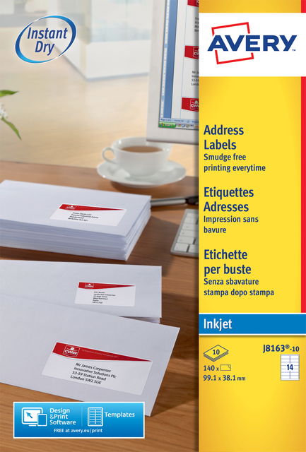 Etiket Avery J8163-10 99.1×38.1mm wit 140 etiketten