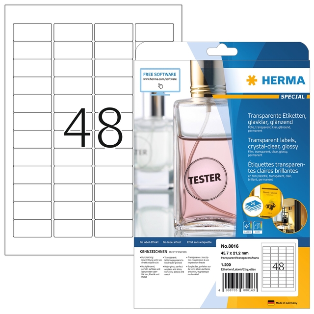 Etiket HERMA 8016 45.7×21.2mm transparant 1200 etiketten