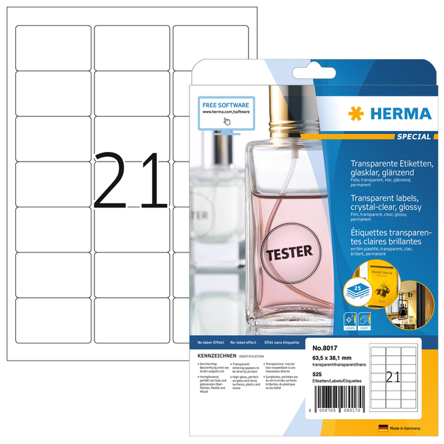 Etiket HERMA 8017 63.5×38.1mm transparant 525 etiketten