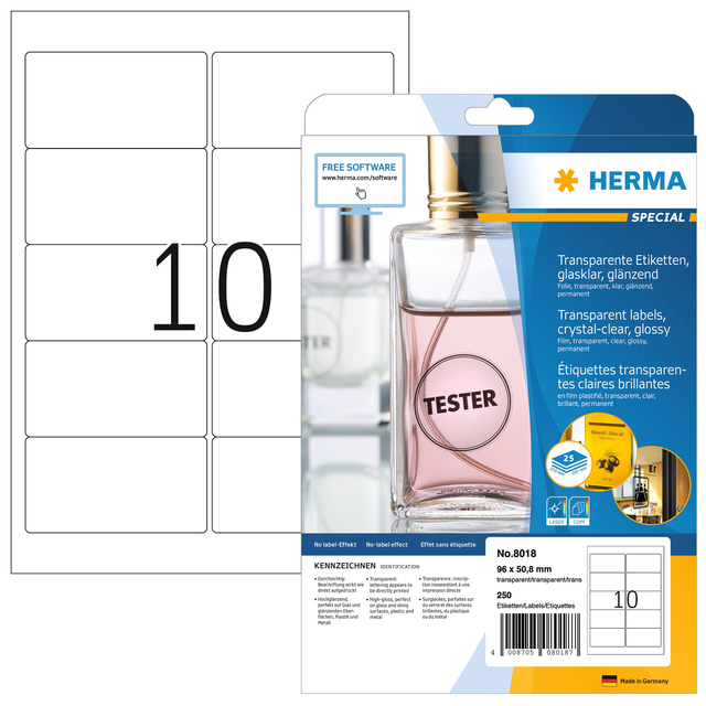 Etiket HERMA 8018 96×50.8mm transparant 250 etiketten