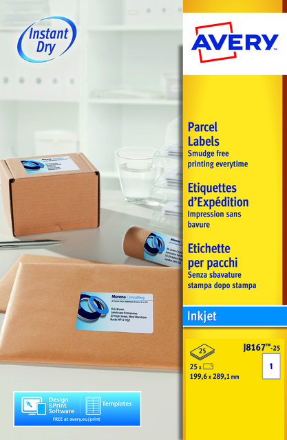 Etiket Avery J8167-25 199.6×289.1mm wit 25 stuks