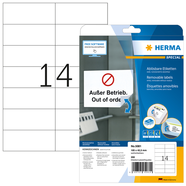Etiket HERMA 5081 105×42.3mm verwijderbaar wit 350 etiketten