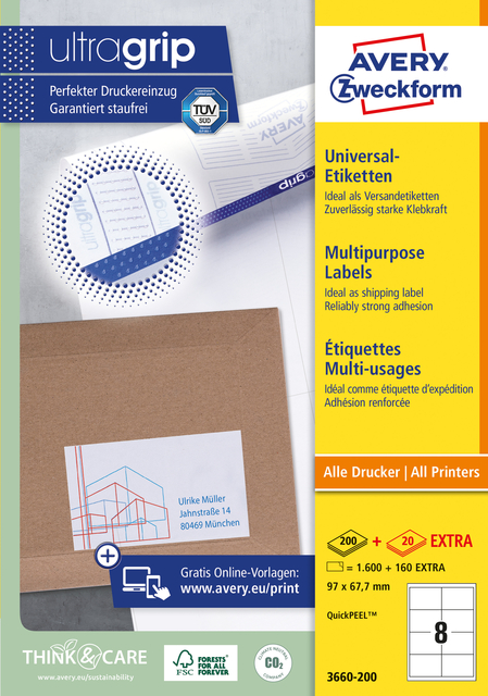 Etiket Avery Zweckform 3660-200 97×67.7mm wit 1600stuks