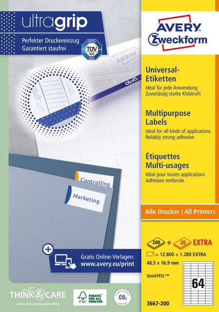 Etiket Avery Zweckform 3667-200 48.5×16.9mm wit 12800stuks