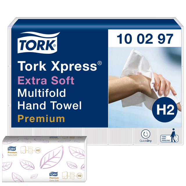 Handdoek Tork H2 Xpress Premium multifold 2-laags 212x340mm 21×100 vel wit 100297