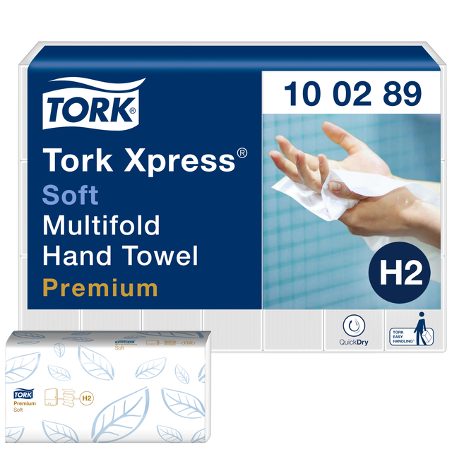 Handdoek Tork H2 Xpress Premium multifold 2-laags 212x255mm 21×150 vel wit 100289