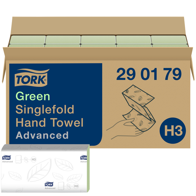 Handdoek Tork H3 Advanced singlefold 2-laags 248x230mm 15×250 vel groen 290179