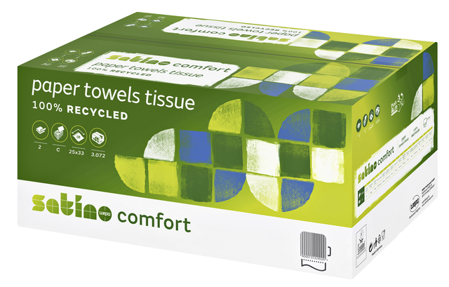 Handdoek Satino PT3 Comfort c-vouw 2-laags 250x320mm 24×128 vel wit 277420