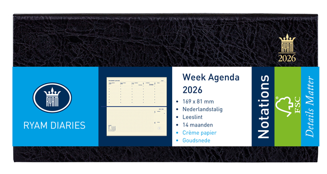 Agenda 2026 Ryam Notations Mundior 7dagen/2pagina’s landscape zwart
