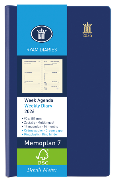 Agenda 2026 Ryam Memoplan 7 Suprema 7dagen/2pagina’s ringplastic assorti