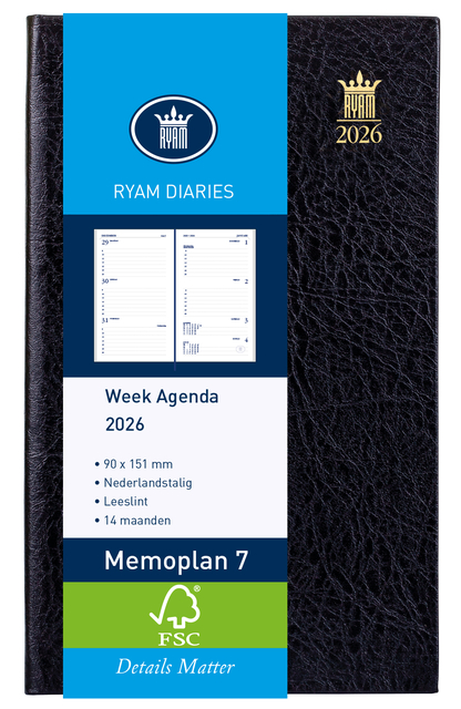 Agenda 2026 Ryam Memoplan 7 Suprema 7dagen/2pagina’s zwart