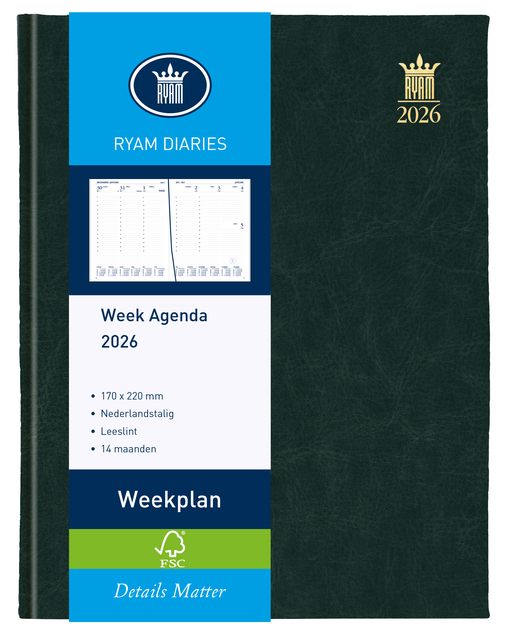 Agenda 2026 Ryam Weekplan Mundior 7dagen/2pagina’s zwart