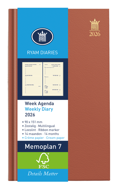 Agenda 2026 Ryam Memoplan 7 Nappa 7dagen/2pagina’s assorti
